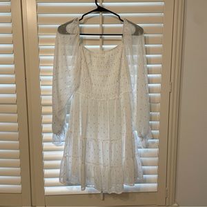 Alter’d State Mini Oisin Dress in White, Gold and Silver with long sleeves